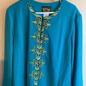 NWT Vintage Bob Mackie Teal Embroidered Jacket XL
